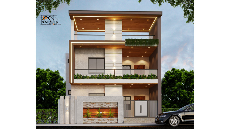 Modern 3D Front Elevation – Residential House